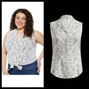 5X 28W Torrid Ivory Minnie Mouse Cartoon Blouse Sleeveless Disney Button Down co